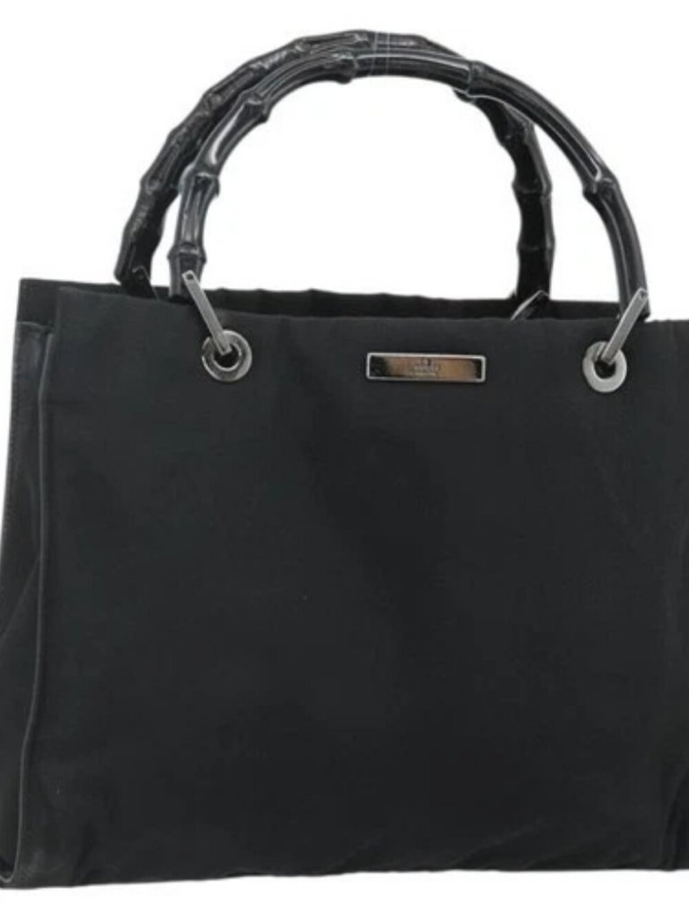 GUCCI Bamboo Hand Bag Nylon Black Silver 002 1016 Auth 179302